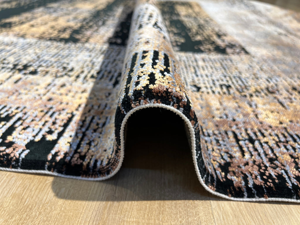 5x8 ft Black Gold Abstract Modern Bamboo Area Rug