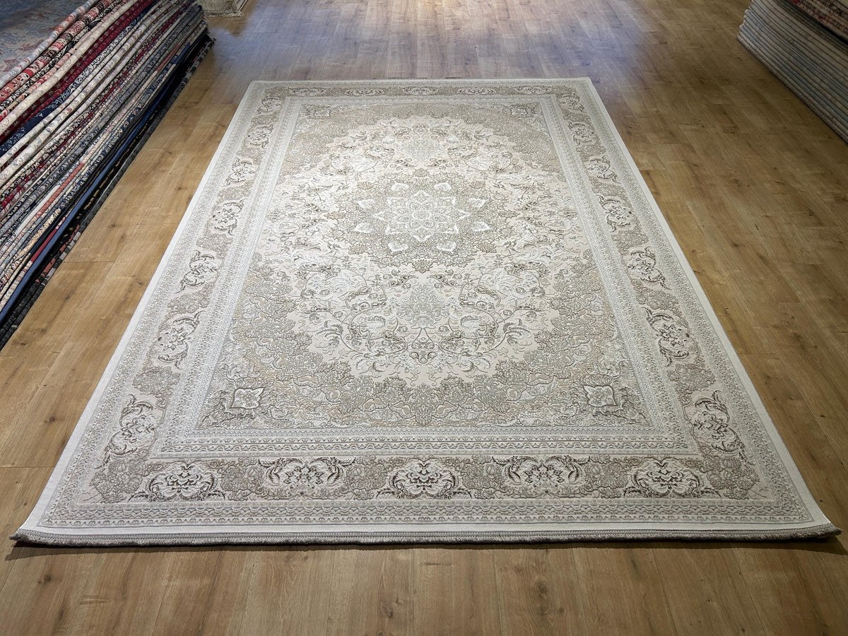 Cream Beige Brown Bamboo Rug, Classic Medallion Bamboo Carpet, Turkish Style Home Decor