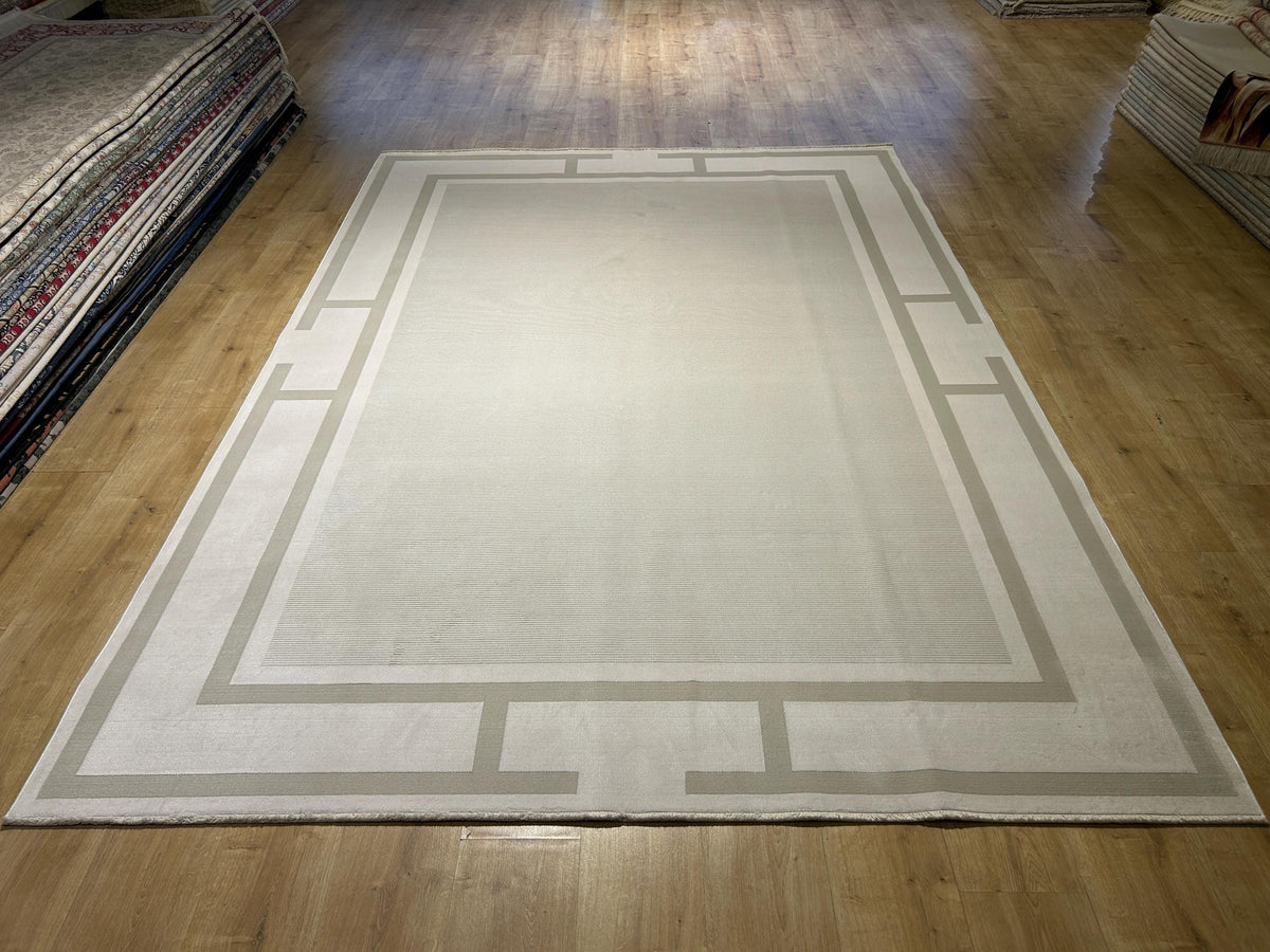 Ivory Beige Bamboo Rug, Minimalist Modern Area Rug