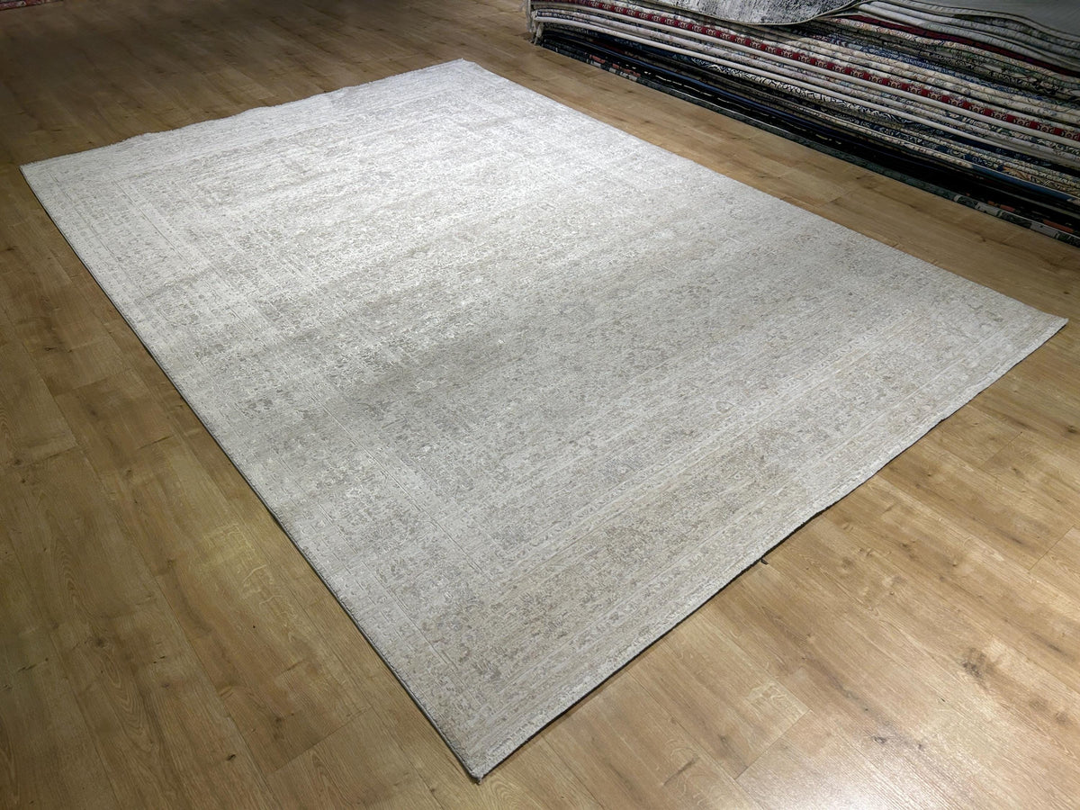 Beige Cream Floral Bamboo Rug with Traditional Modern Distressed Patterns