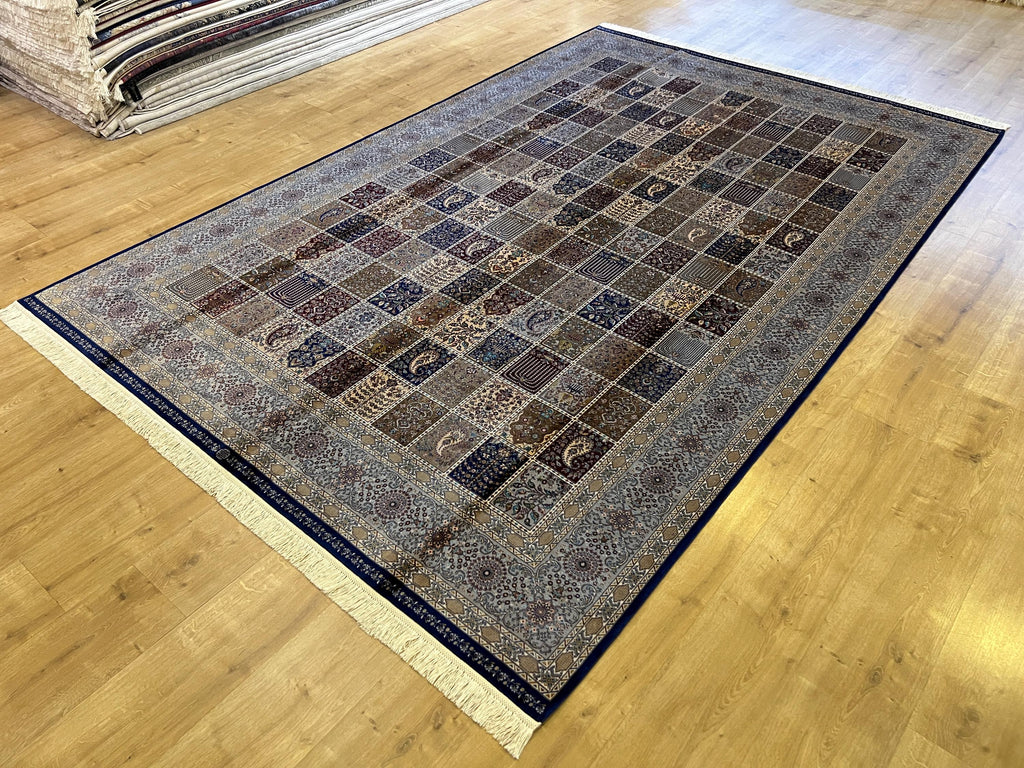 7x10 ft Blue Silk Rug, Classic Traditional Design, Luxury Turkish Style