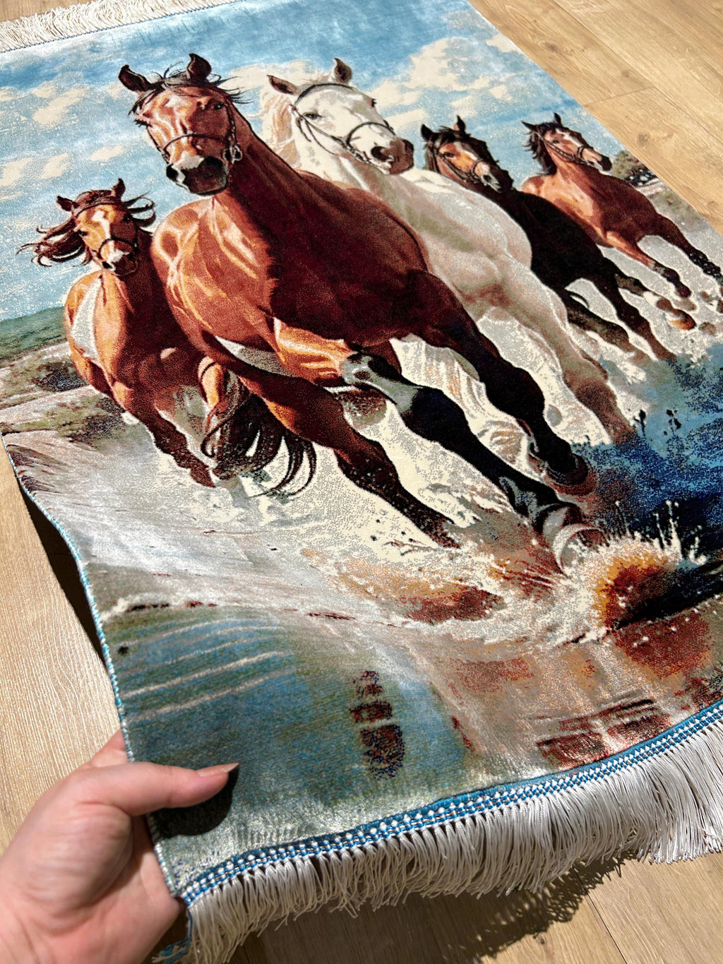 2x3 ft Running Horse Tapestry, Horse Wall Hanging, Woven Art, Decorative Silk Rug