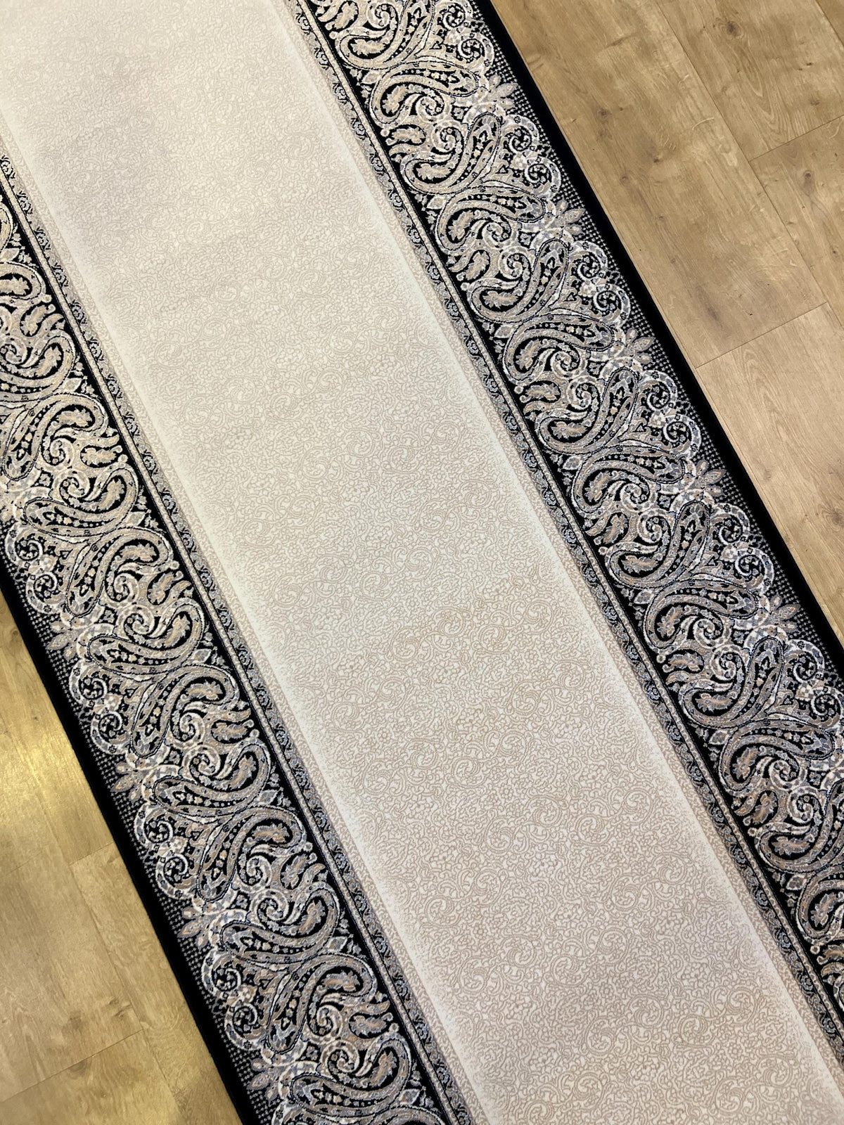 Black and Cream Silk Runner Rug, 3x10 ft, Classic Luxury Hallway Rug