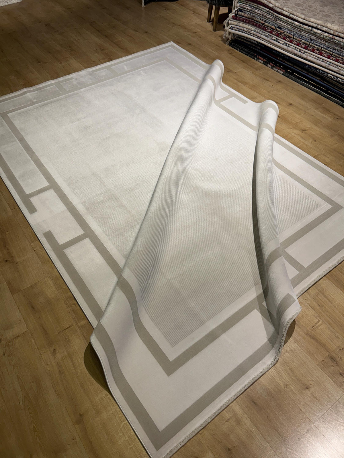 Ivory Beige Bamboo Rug, Minimalist Modern Area Rug