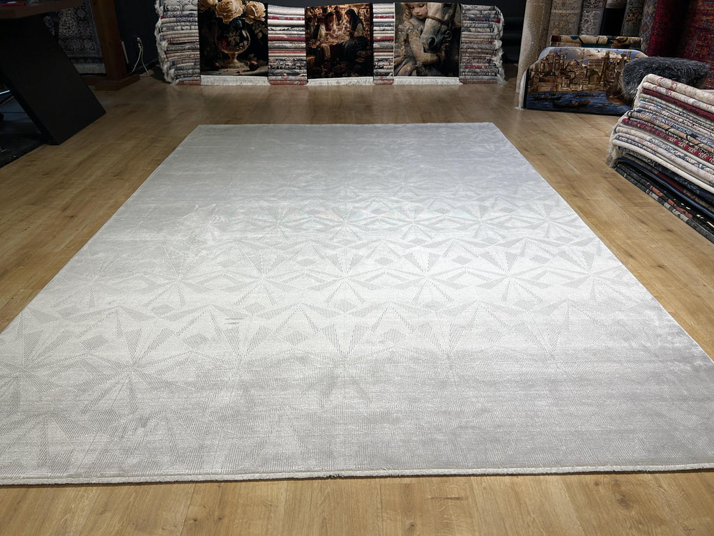 7x10 ft Gray Bamboo Rug, Geometric Striped Modern Area Rug
