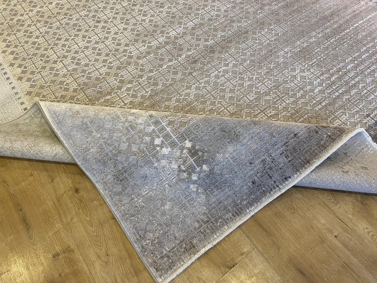 7x10 ft Gray Gold Geometric Bamboo Rug with Ethnic Modern Patterns