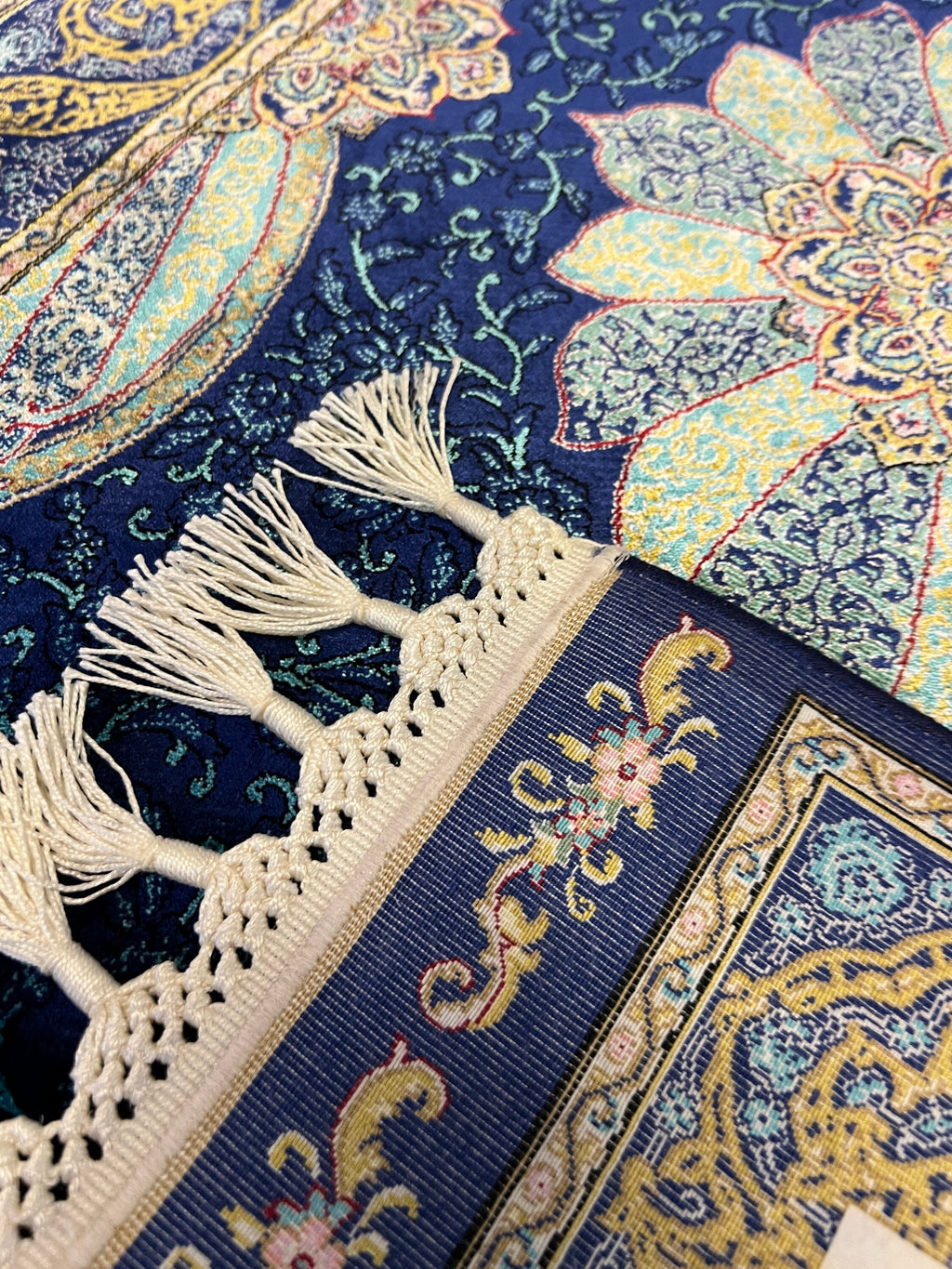 Navy Blue Silk Carpet, Medallion Design Classic Small Rug