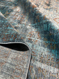 10x13 ft Turquoise Bamboo Rug, Distressed Pattern, Modern Rug