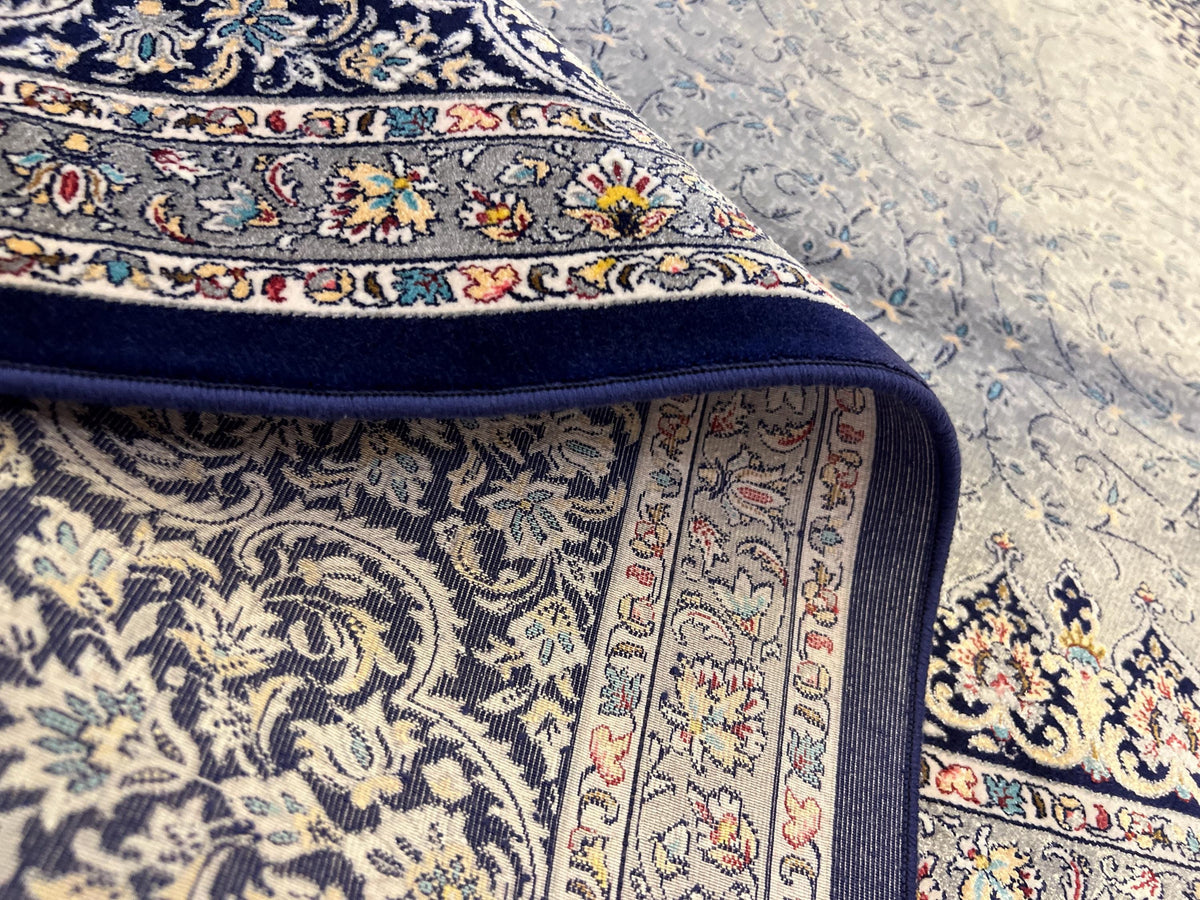 Gray Blue Turkish Silk Rug 7x10 ft, Oushak Style