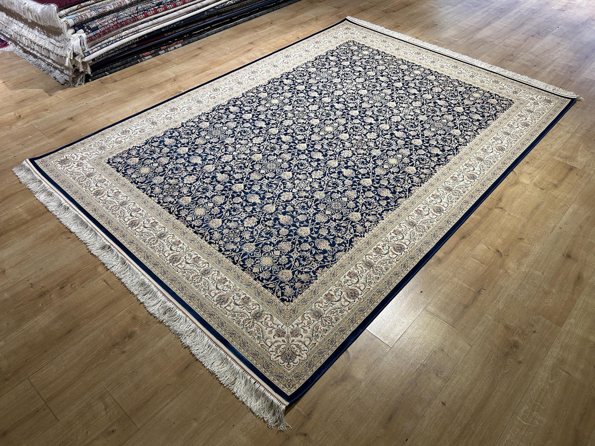 7x10 ft Floral Blue Silk Rug, Classic Silk Carpet, Luxury Home Decor