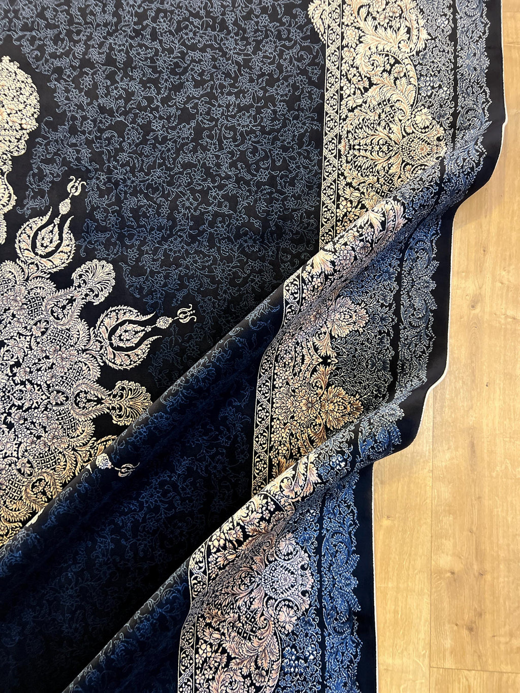 8x11 ft Navy Blue Modal Silk Rug, Traditional Style Carpet