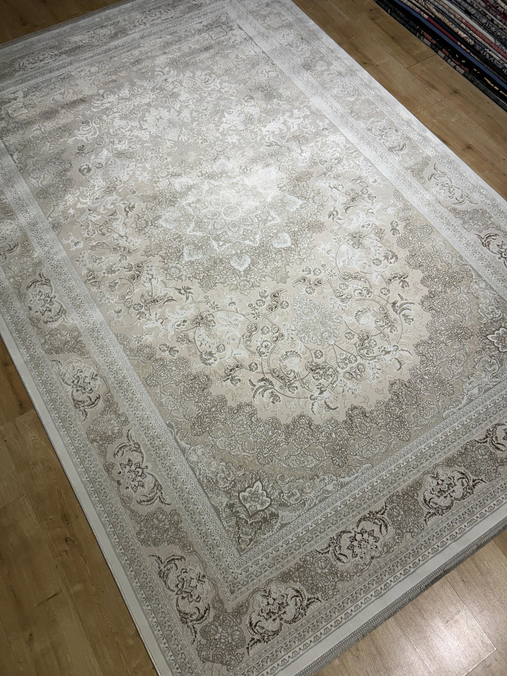 Cream Beige Brown Bamboo Rug, Classic Medallion Bamboo Carpet, Turkish Style Home Decor