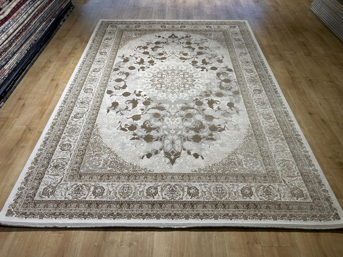 Gray Beige Brown Bamboo Rug, Luxury Medallion Design Bamboo Carpet, Home Decor