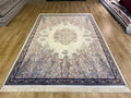 7x10 ft Luxury Cream Silk Rug, Brown Medallion Classic Design, Oversize Rug
