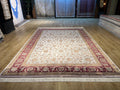 8x11 ft Ivory Silk Bamboo Rug with Red Border and Gold Pattern, Classic Design