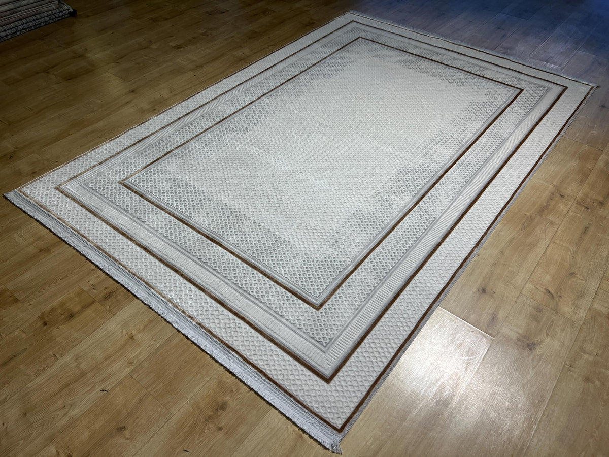 5x8 Ft Gray Bamboo Rug with Gold Border, Modern Design