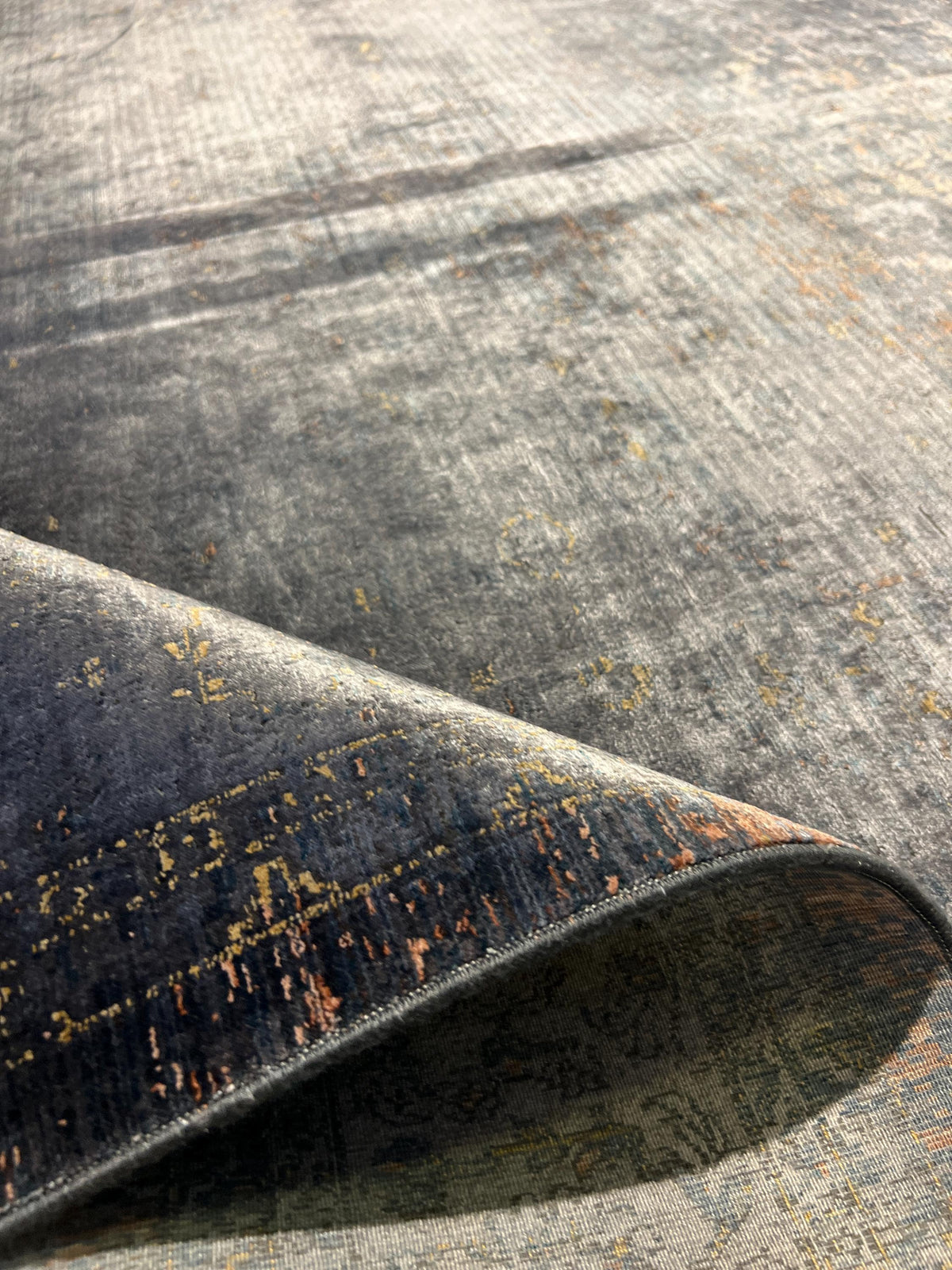 7x10 ft Gold Gray and Smoky Colors Bamboo Modern Carpet, Antique Distressing Pattern
