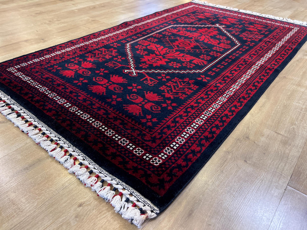 3x5 ft Dark Blue Red Carpet, Anatolian Style Rug, Turkish Pattern Carpet, Authentic Patterned