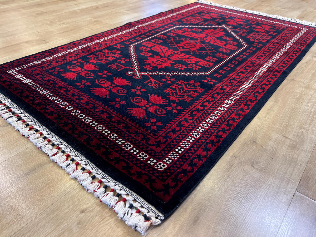 3x5 ft Dark Blue Red Carpet, Anatolian Style Rug, Turkish Pattern Carpet, Authentic Patterned