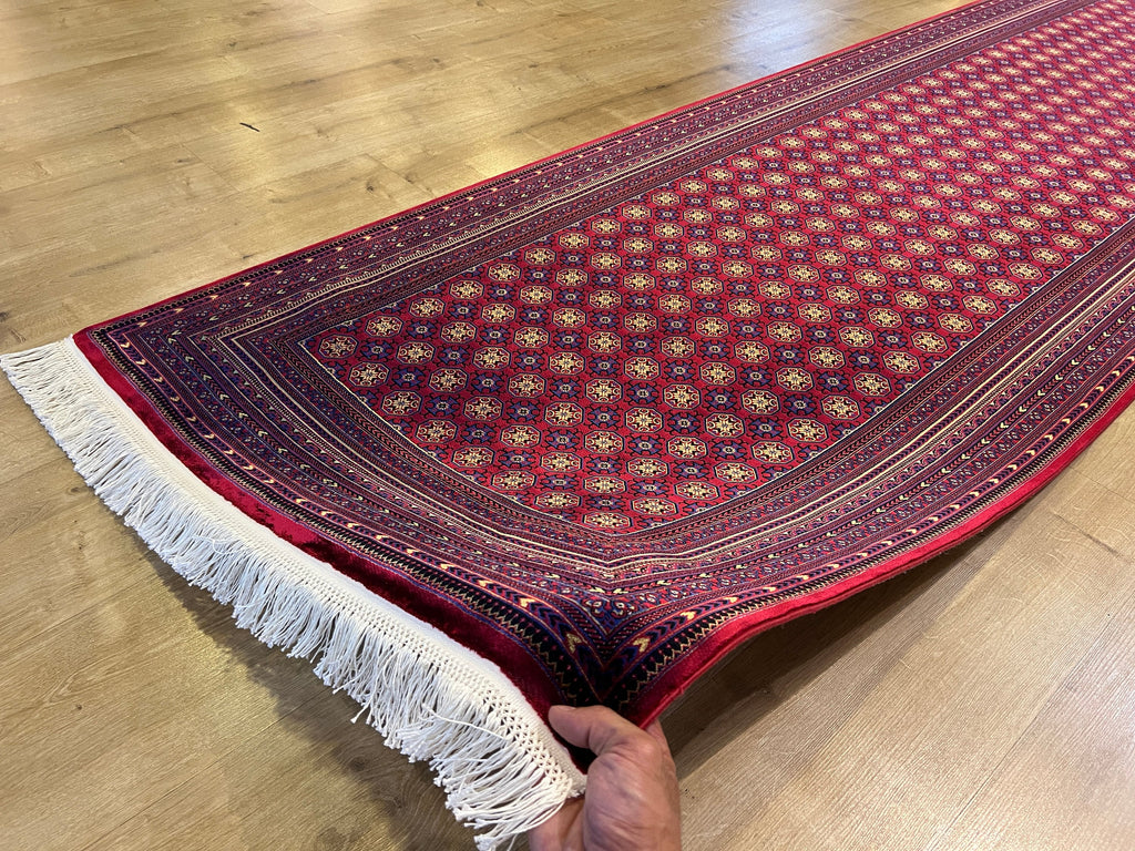 Red Silk Runner Rug, 3x10 ft, Traditional Turkish Style Luxury Rug