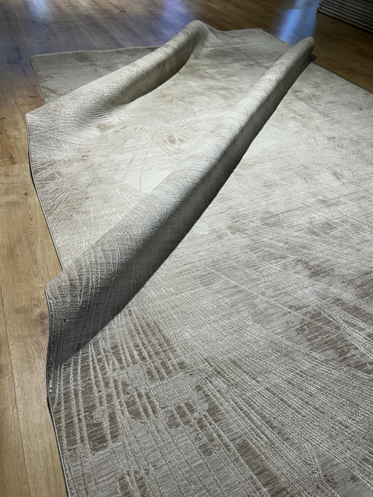 Beige Modern Bamboo Rug with Abstract Striped Patterns Rug
