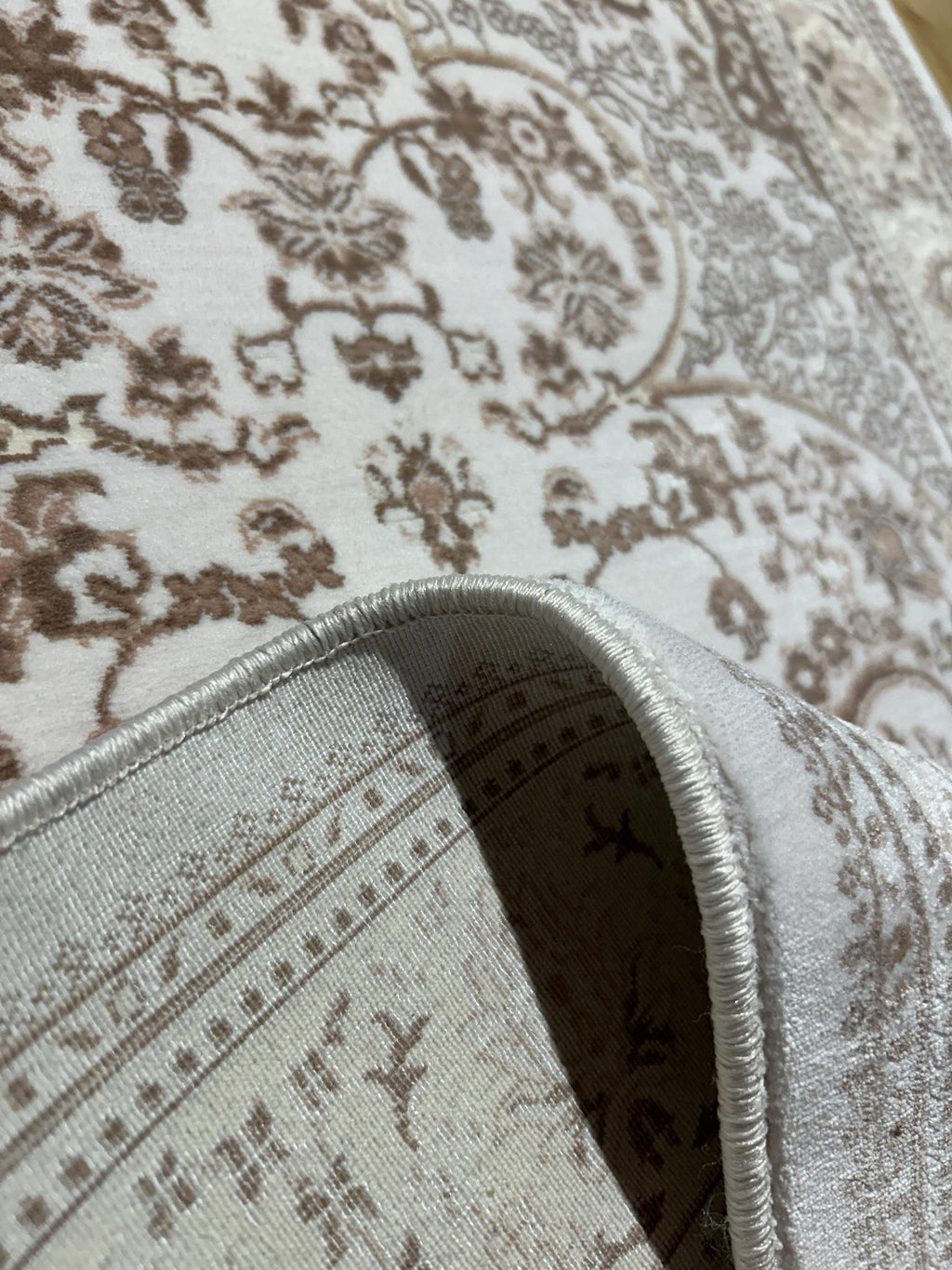 2.55x4.10 Ft Ivory Beige Brown Silk Prayer Rug, Muslim Gift Prayer Mat
