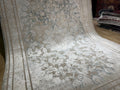 Beige Blue Silk Rug, Distressed Pattern Medallion Design, Classic Silk Carpet
