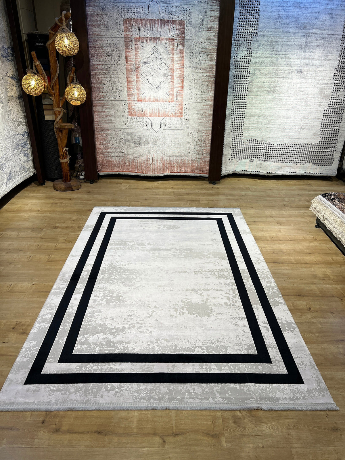 5x8 ft Gray and Black Bamboo Area Rug, Modern Turkish Carpet