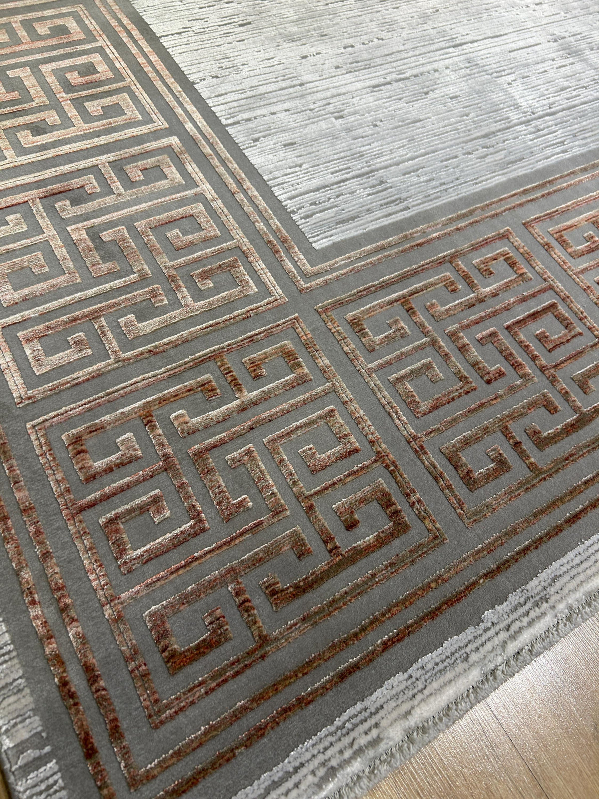 8x10 ft Brick Colour Gray Cream Bamboo Rug, Bordered Minimalist Modern Rug
