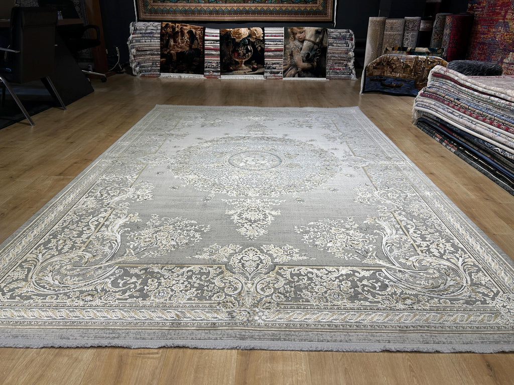 7x10 Gray Bamboo Rug, Vintage Medallion Design Carpet