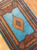 5x8 ft Blue Silk Rug, Floral Medallion and Border Design, Luxury Home Decor