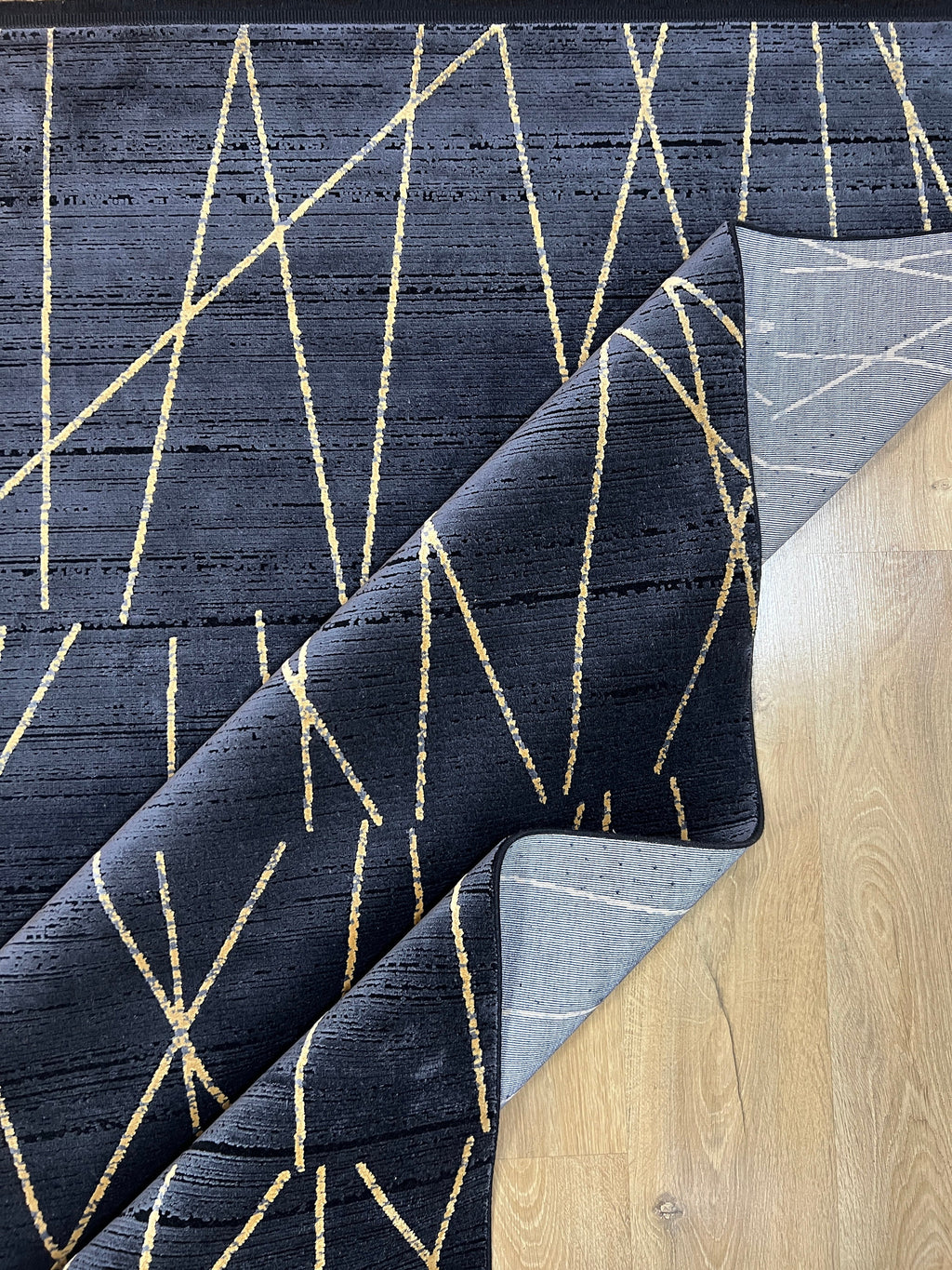 Modern Turkish Black Rug, Bamboo Acrylic, 5x8 ft