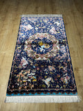 Blue Decorative Silk Tapestry Rug With Art Motifs, Floral Design