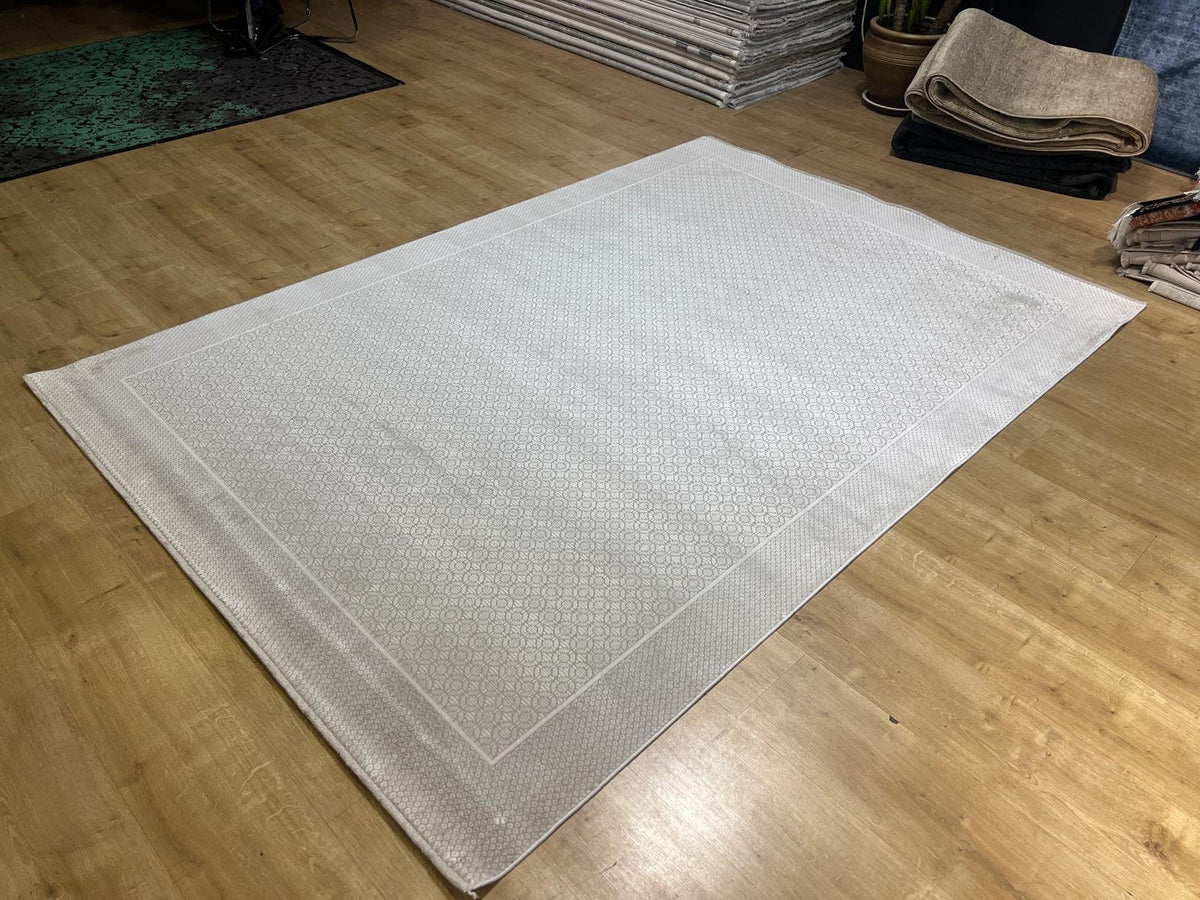 5x8 ft Ivory Bamboo Rug, Modern Bordered Bamboo Carpet