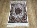 Cream Small Silk Rug, Ornate Medallion Silk Carpet, Luxury Home Decor