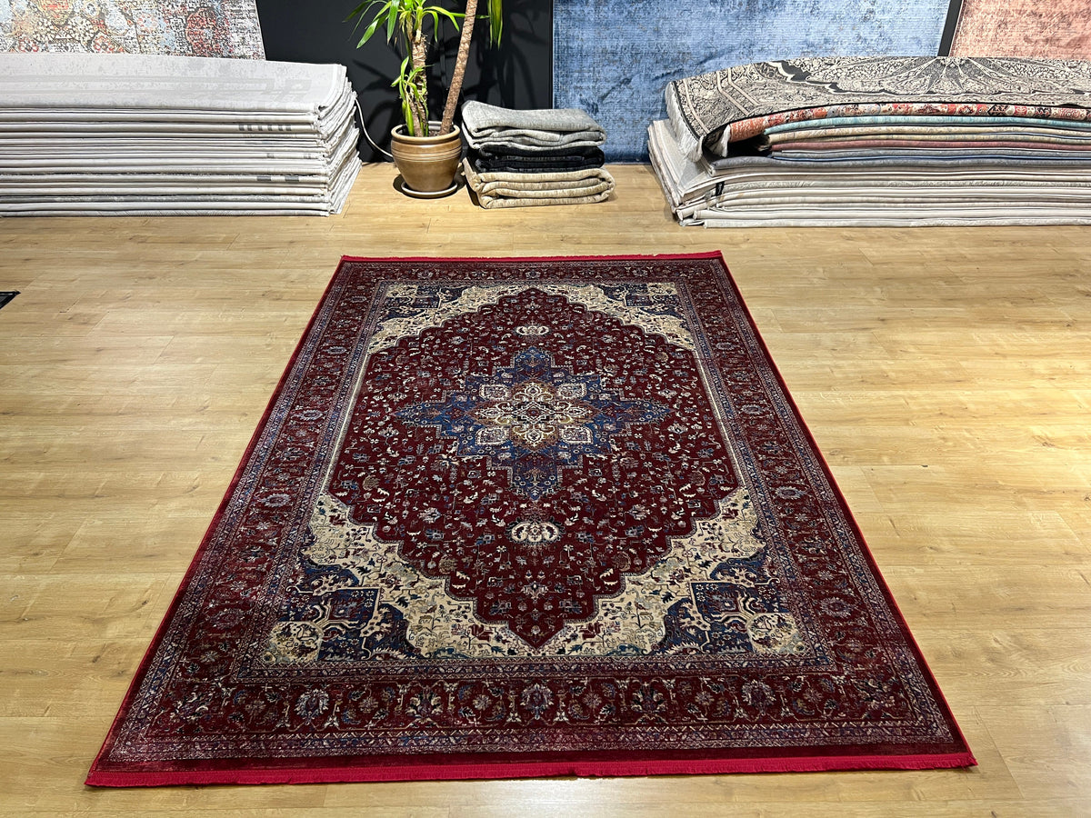 5x8 ft Red Bamboo Silk Rug, Turkish Traditional Carpet for Living Room