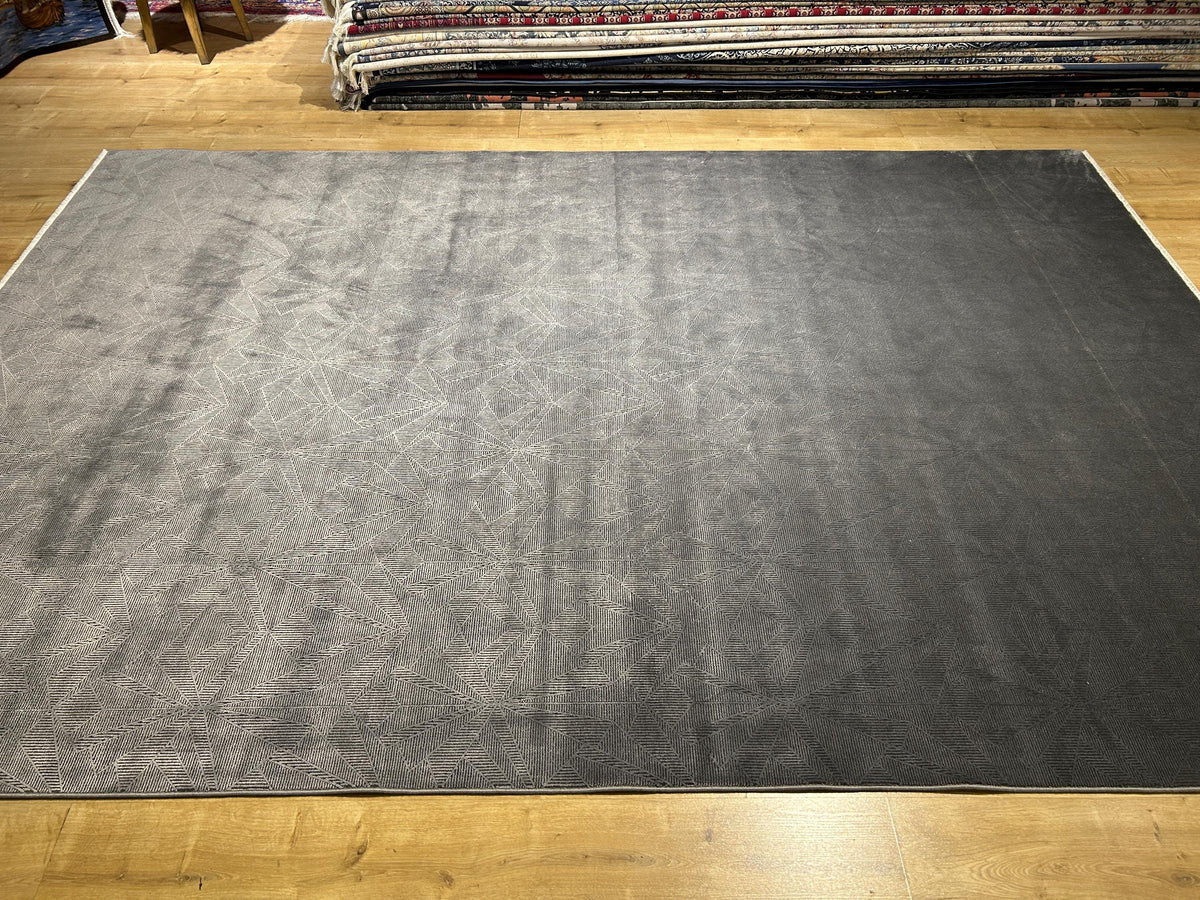 7x10 ft Dark Gray Bamboo Rug, Geometric Striped Modern Area Rug