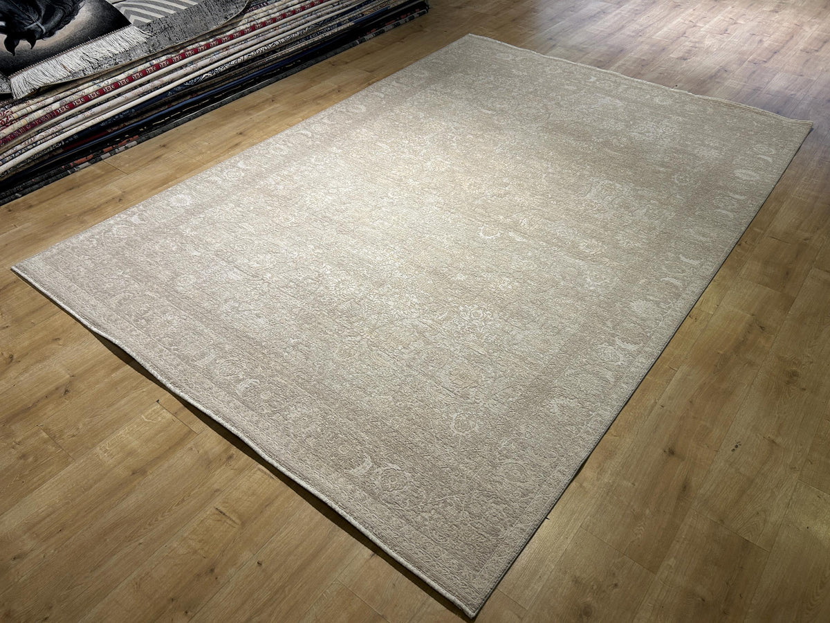 Beige Cream Floral Bamboo Rug with Traditional Modern Distressed Floral Patterns