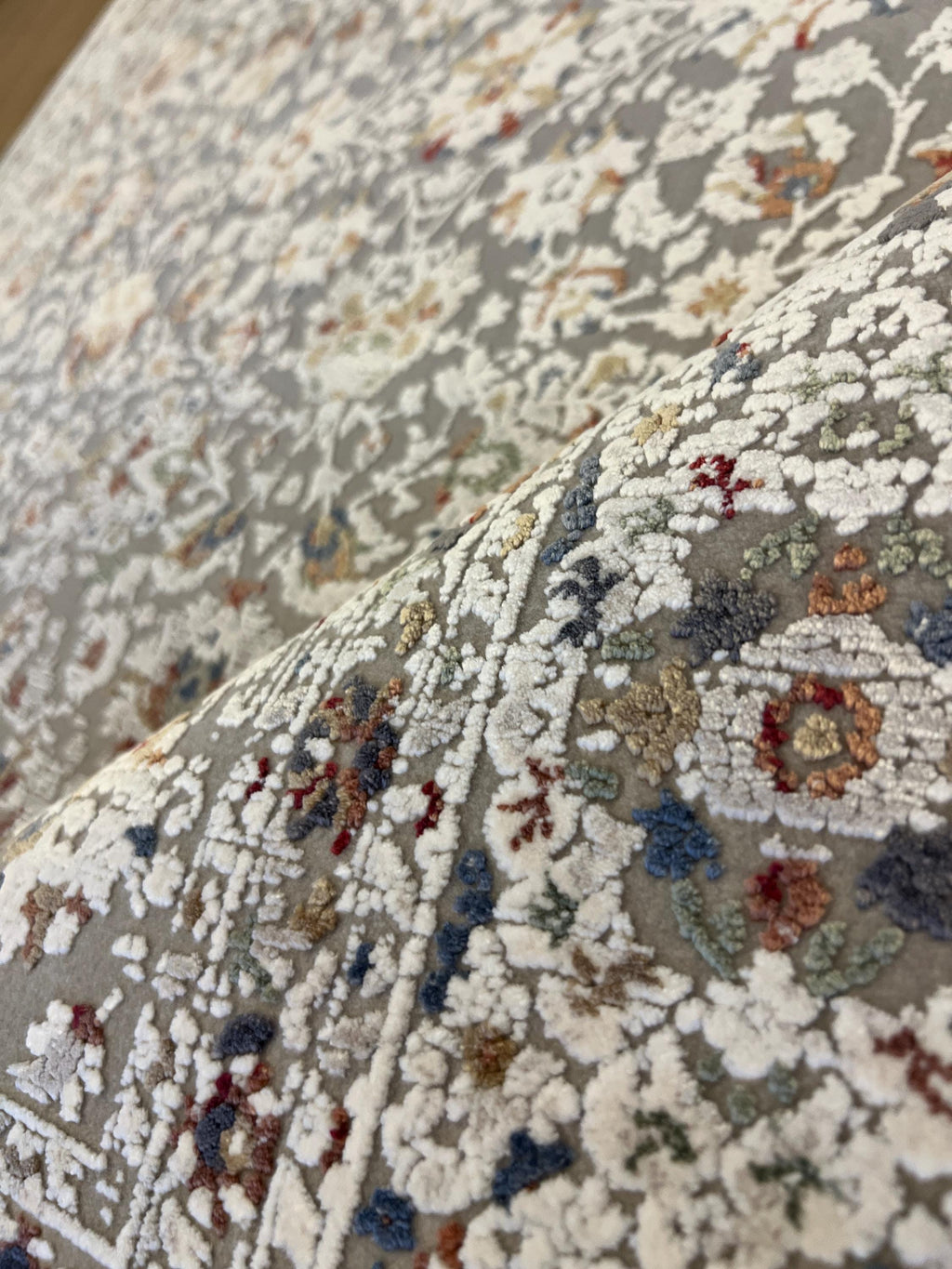 5x8 Gray Bamboo Rug, Floral Pattern Turkish Bamboo Carpet