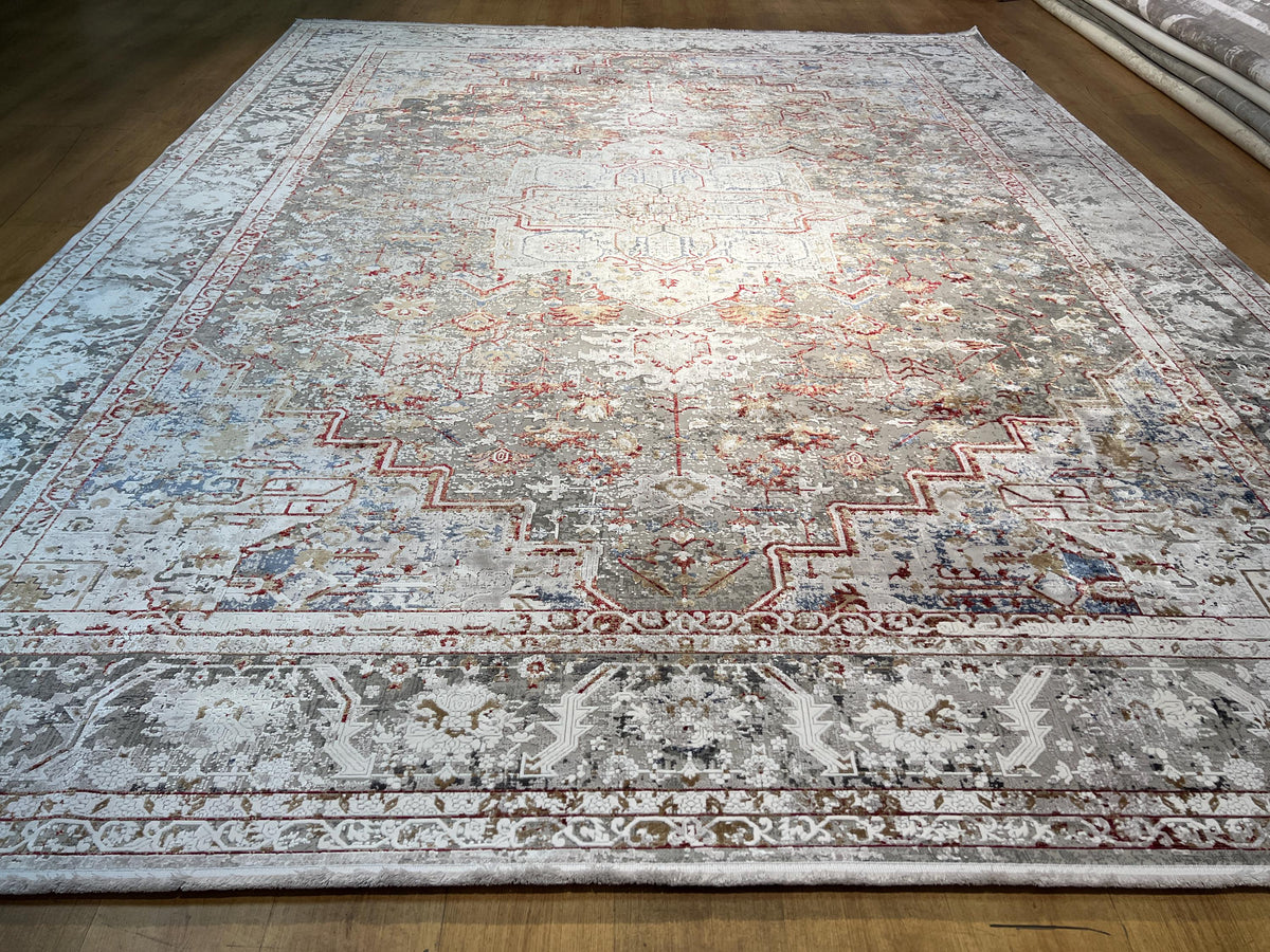 Gray Bamboo Rug, 10x13 ft, Large Classic Traditional Area Rug