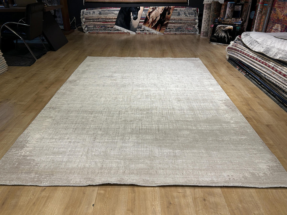 Beige Cream Bamboo Rug with Minimalist Modern Patterns