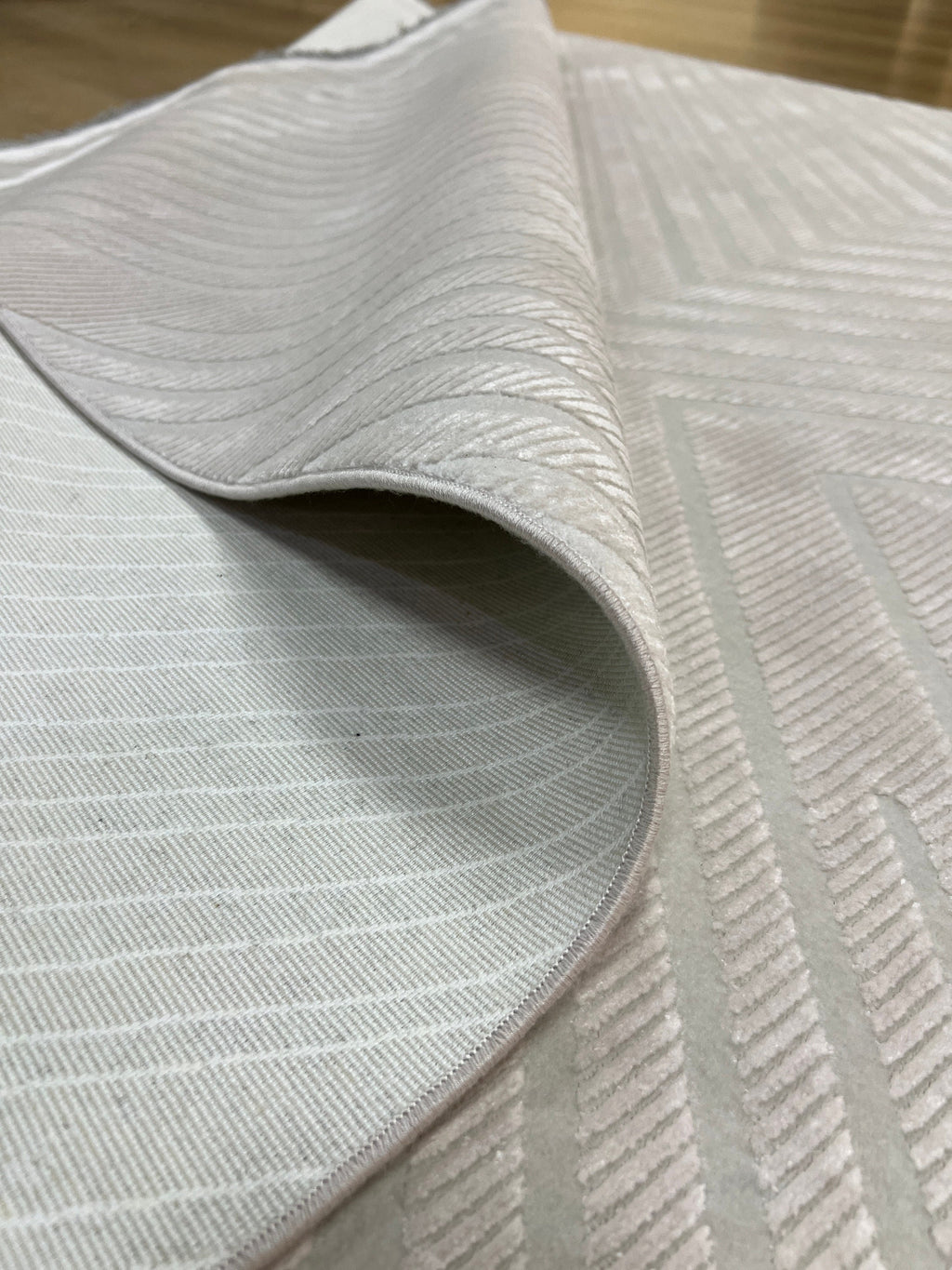 Cream Gray Bamboo Acrylic Rug, Turkish Modern Design, 5x8 ft