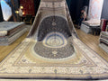 Bamboo Silk Navy Blue Rug 10x13 ft, Luxury Large Rug with Classic Medallion Design