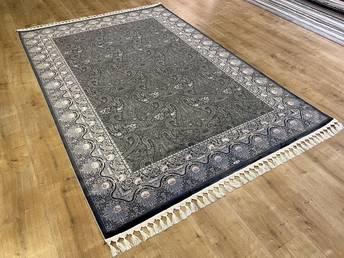 Black Gray Silk Turkish Carpet, Luxury Home Decor (5x8 ft)
