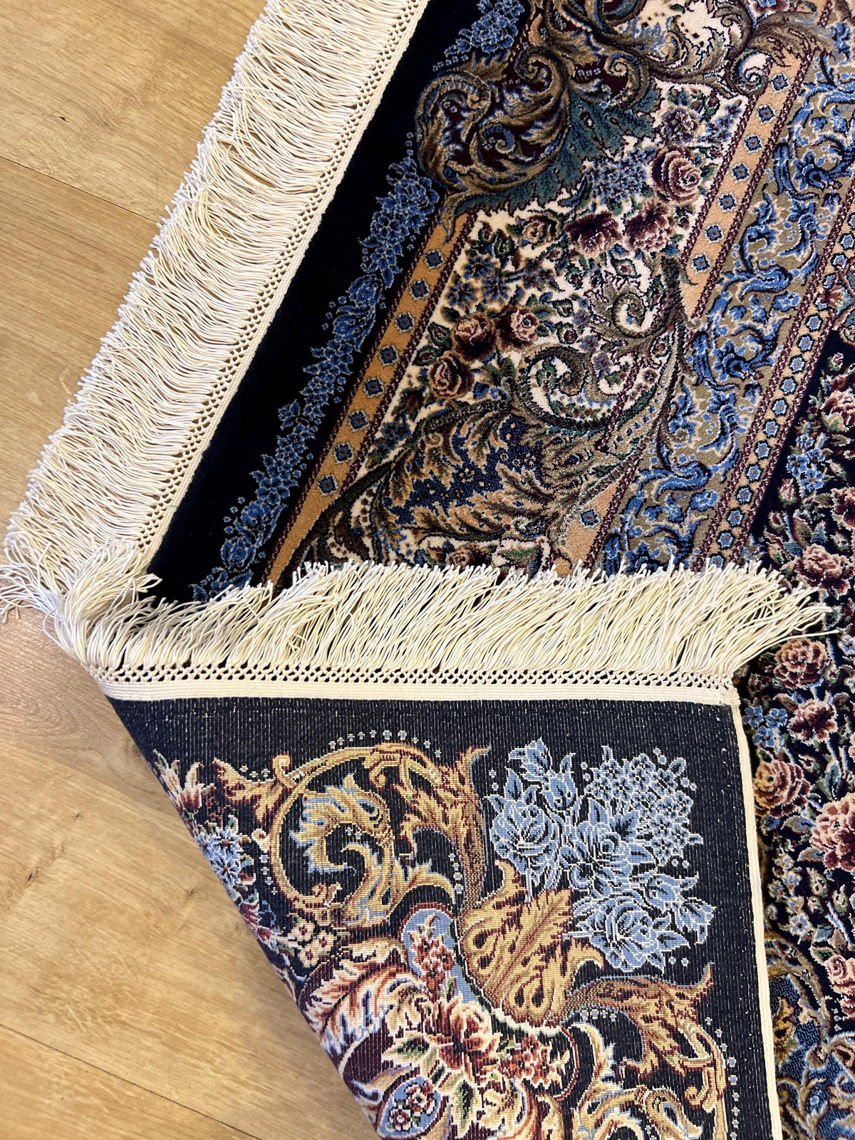 5x8 ft Black Blue Silk Carpet, Luxury Turkish Home Decor, Medallion Silk Rug