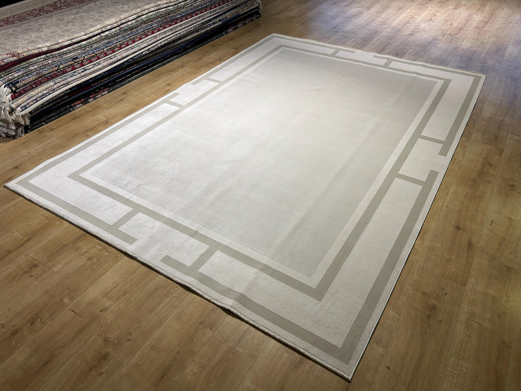 Ivory Beige Bamboo Rug, Minimalist Modern Area Rug