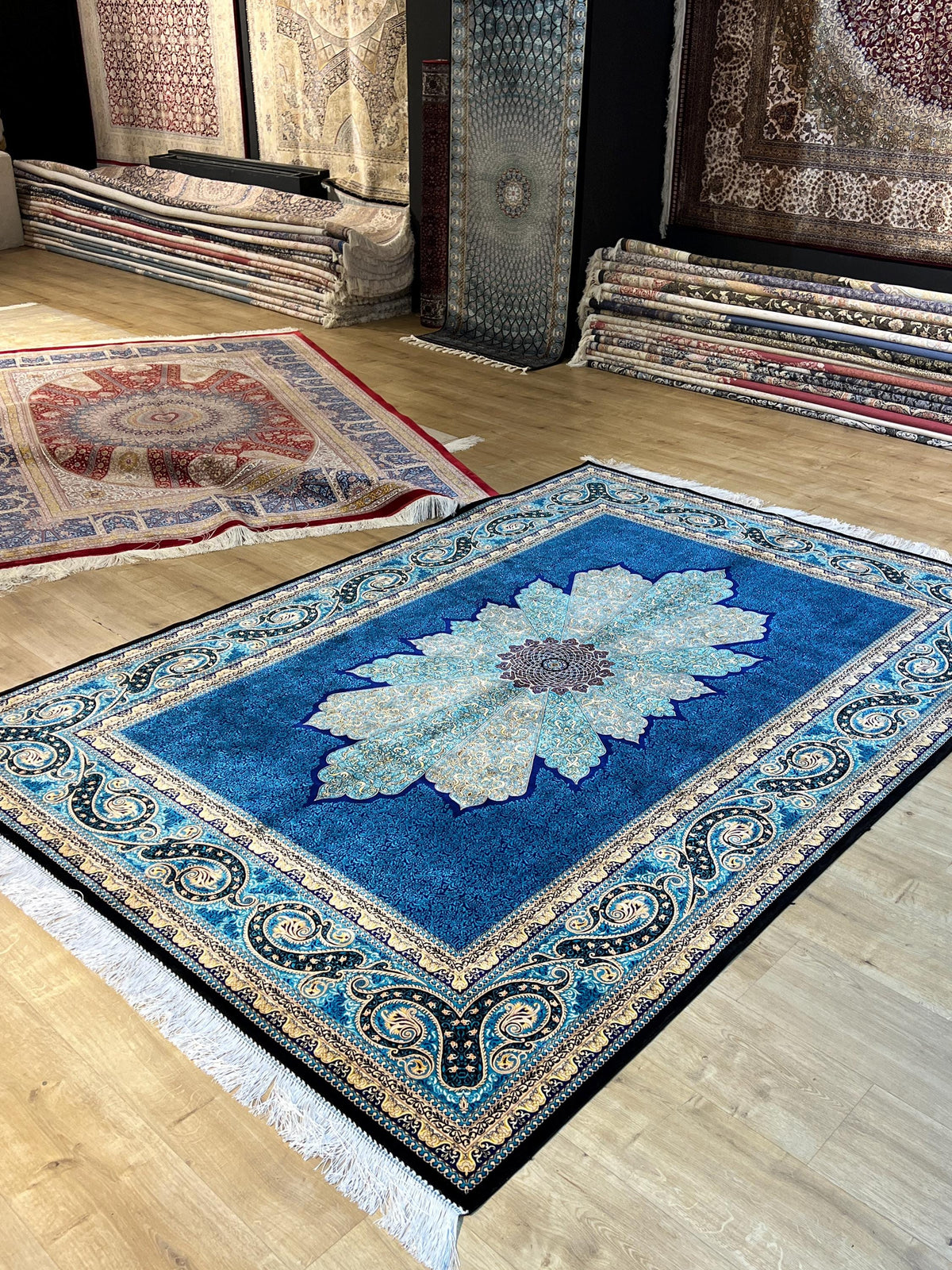 Blue Medallion Classic Silk Rug, Luxury Home Decor