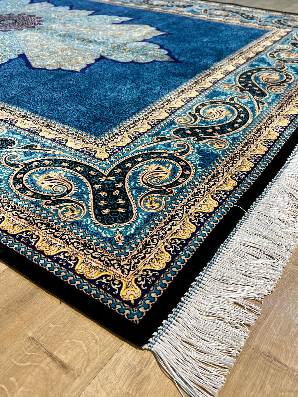 Blue Medallion Classic Silk Rug, Luxury Home Decor