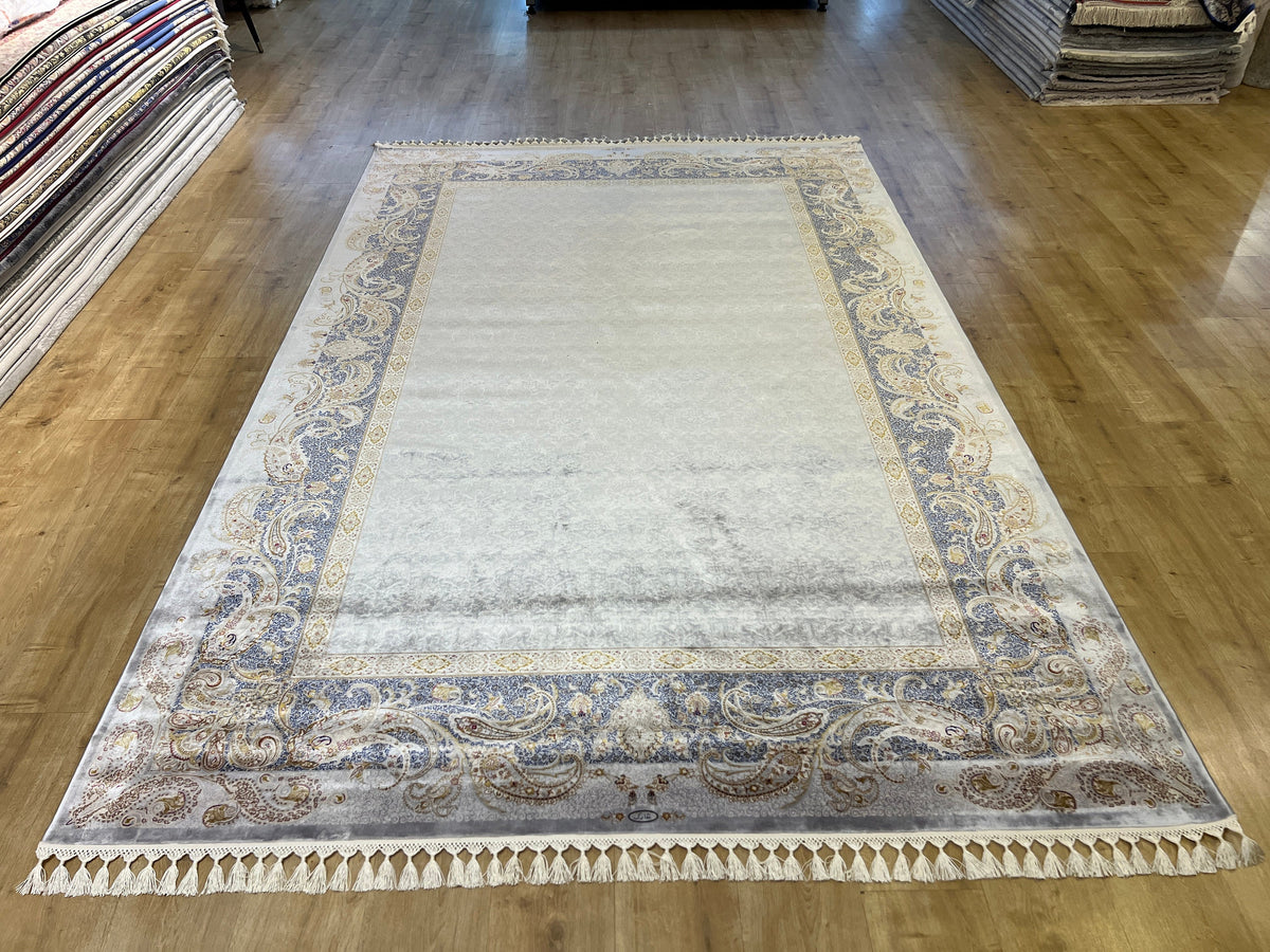 Gray Gold Modal Silk Rug, Turkish Carpet, 7x10 ft