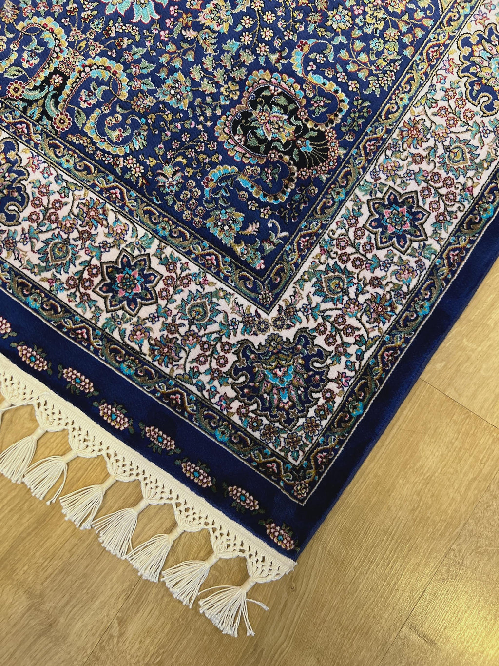 Navy Blue Silk Muslim Prayer Rug, Janamaz Mat, Prayer Gift